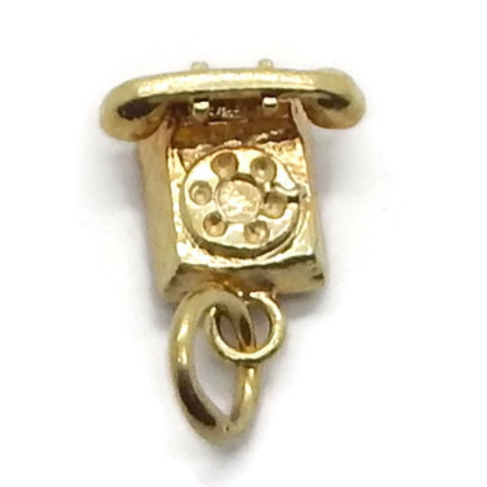 Telephone Vintage Pendant Charm 14k Yellow Gold - Picture 2 of 6